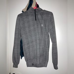 Le Brave men’s quarter zip collared long sleeve shirt houndstooth plaid ASOS